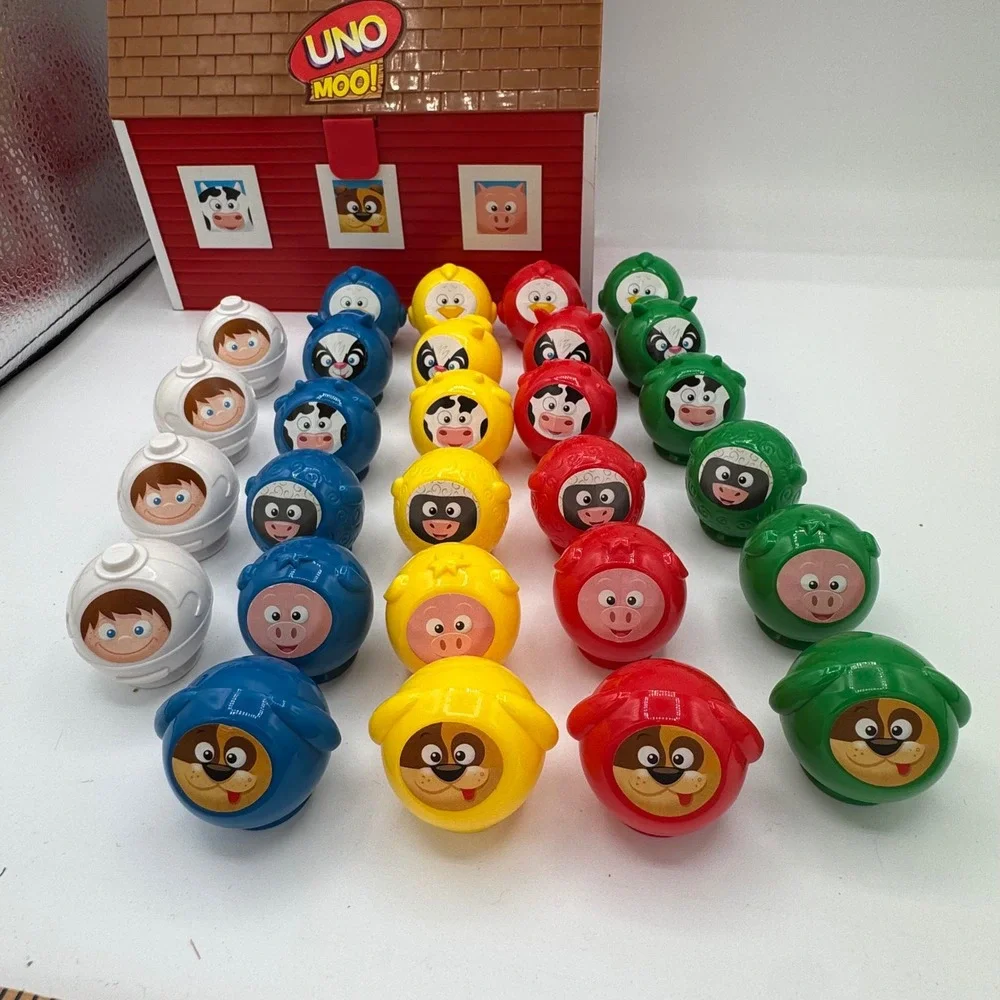 Mattel Uno Moo Preschool Game Farm Animal Matching Set with Barn Storage Case